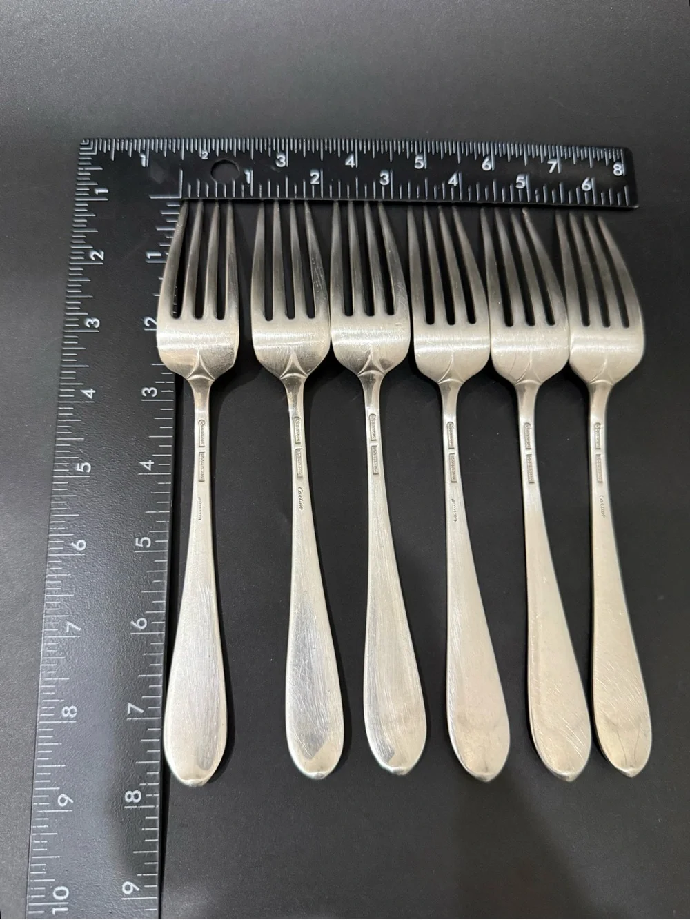 6pcs Vintage CARTIER Gorham Sterling Silver Gothic Monogram W Dinner Forks 410g.